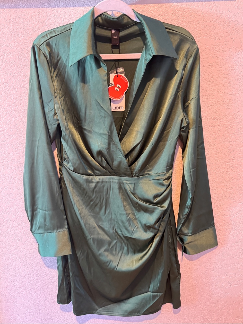 Cider Dirty Martini Green Satin Wrap Shirt Dress SOLD OUT ONLINE - Picture 11 of 11